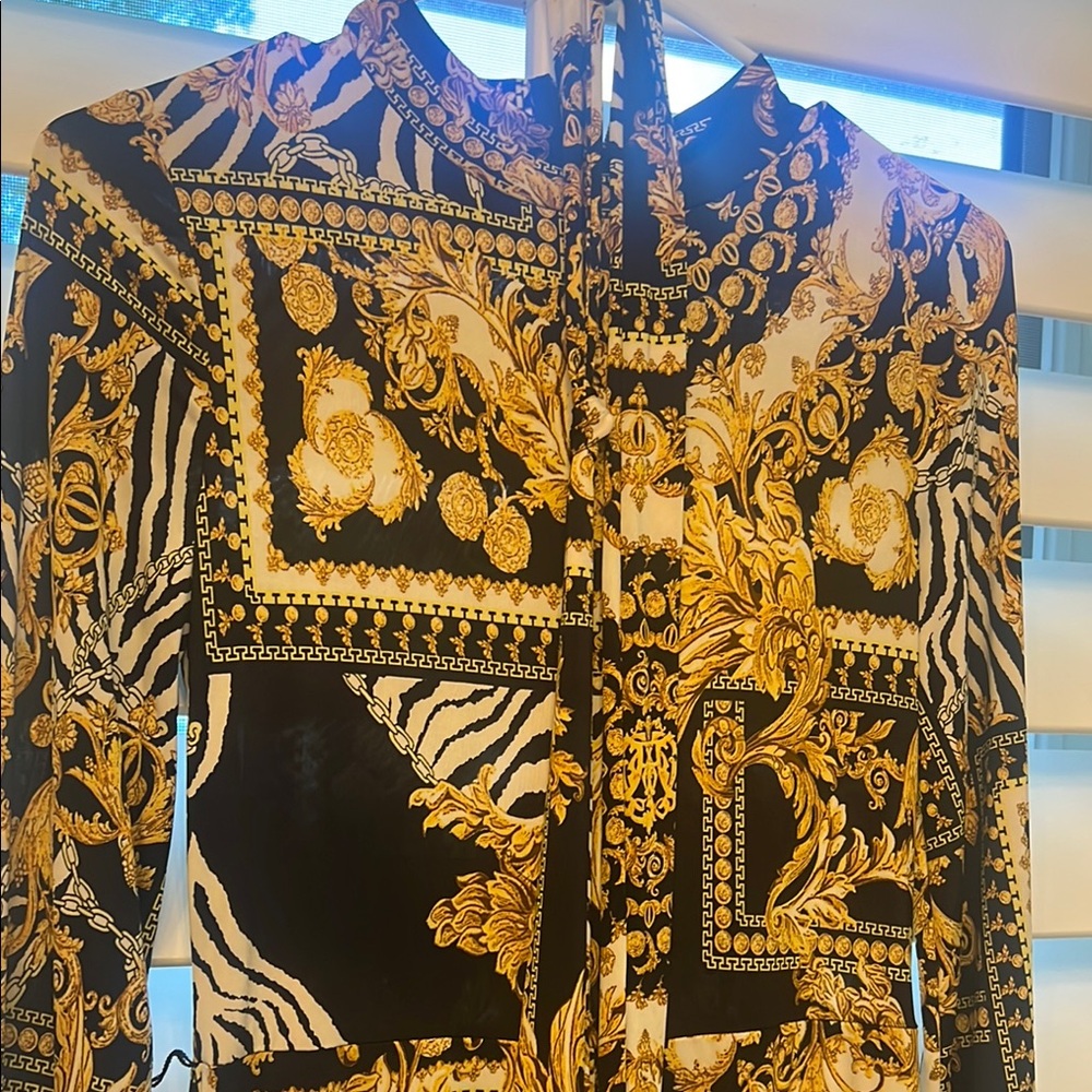 Baroque Print Jumpsuit with Gold and Black Design